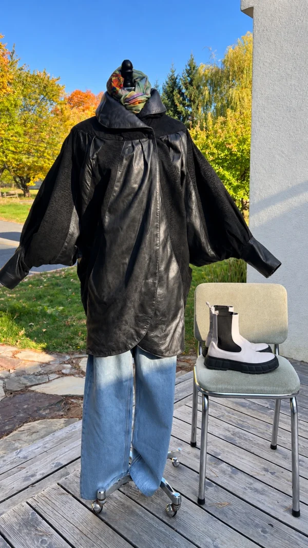 Manteau cuir vintage oversize noir style cocon
