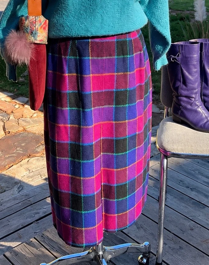 Jupe midi tartan vintage multicolore